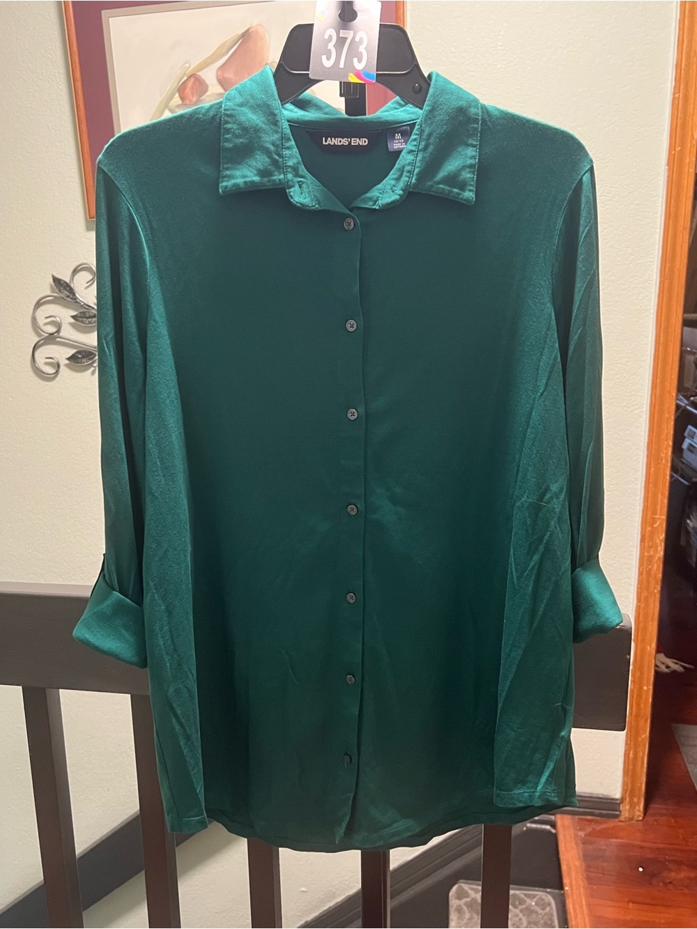 Lands' End Women's Forest Green Button-Down Shirt Medium #MO273